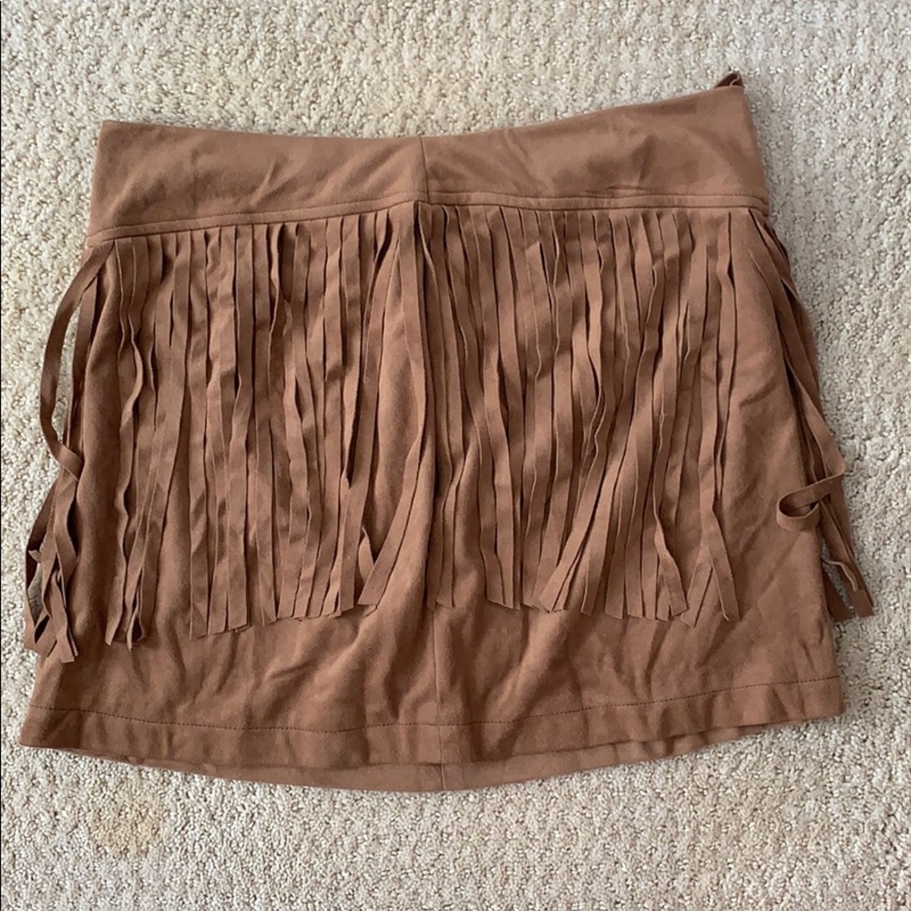 Tan fringe suede skirt